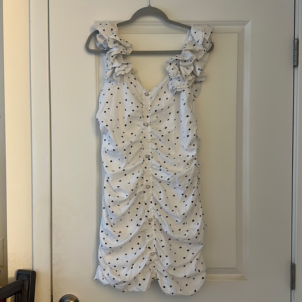 NWOT Shein White with Black Hearts Minidress SZ 12/XL
